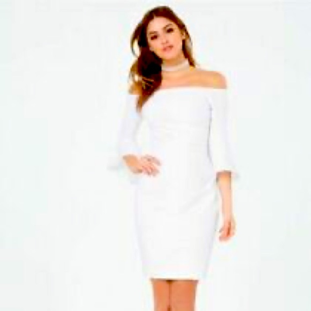 Bebe Sarah Off the Shoulder Midi Dress